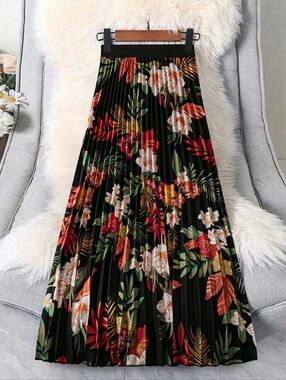 FLORAL KNIFE-PLEATED SKIRT-(NWOT)